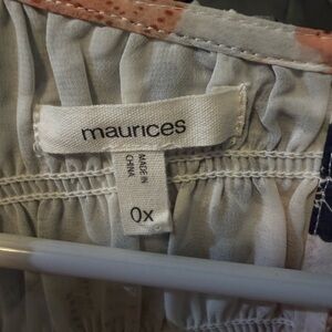 Maurices Light Gray Floral Pleated blouse with Peach and Navy Accents